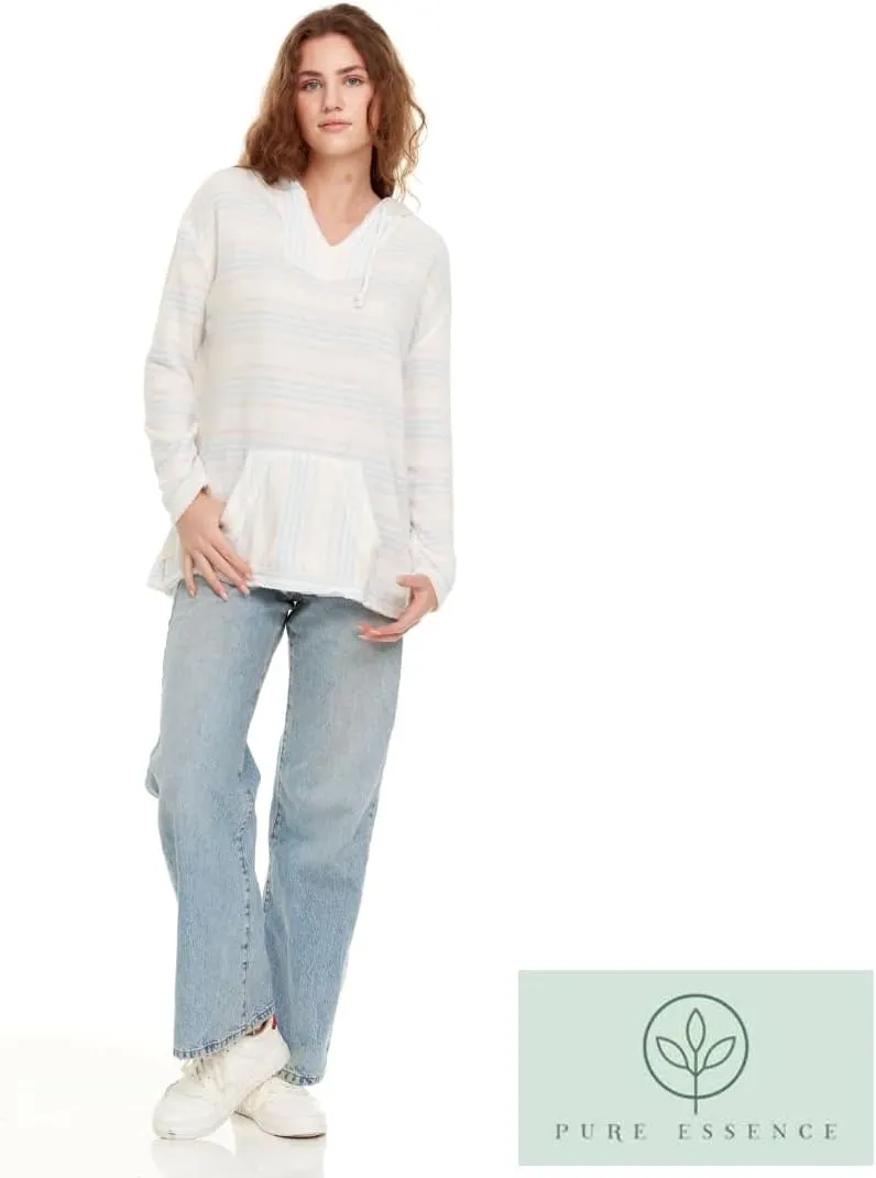 Pure Essence Women's 2023 Fall Striped Color Block Hoodies Fashion V Neck Knit Sweater Pullovers