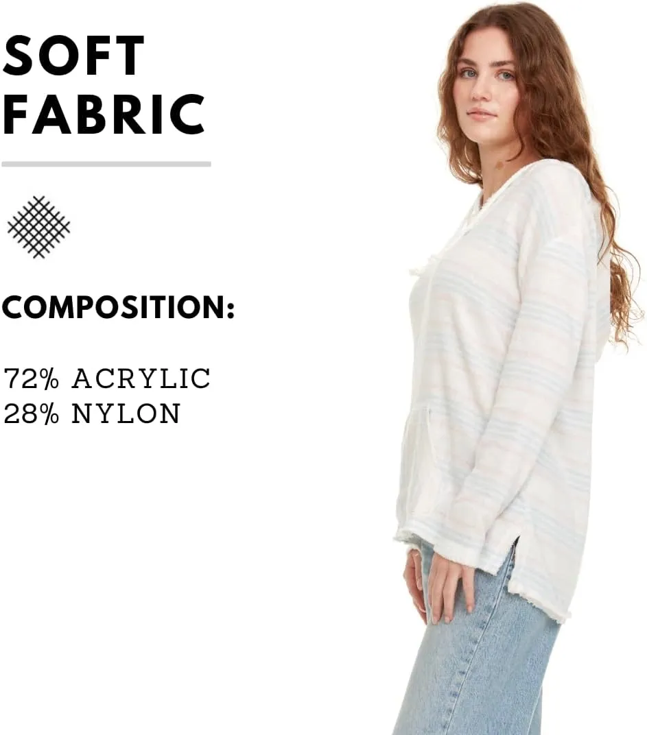 Pure Essence Women's 2023 Fall Striped Color Block Hoodies Fashion V Neck Knit Sweater Pullovers