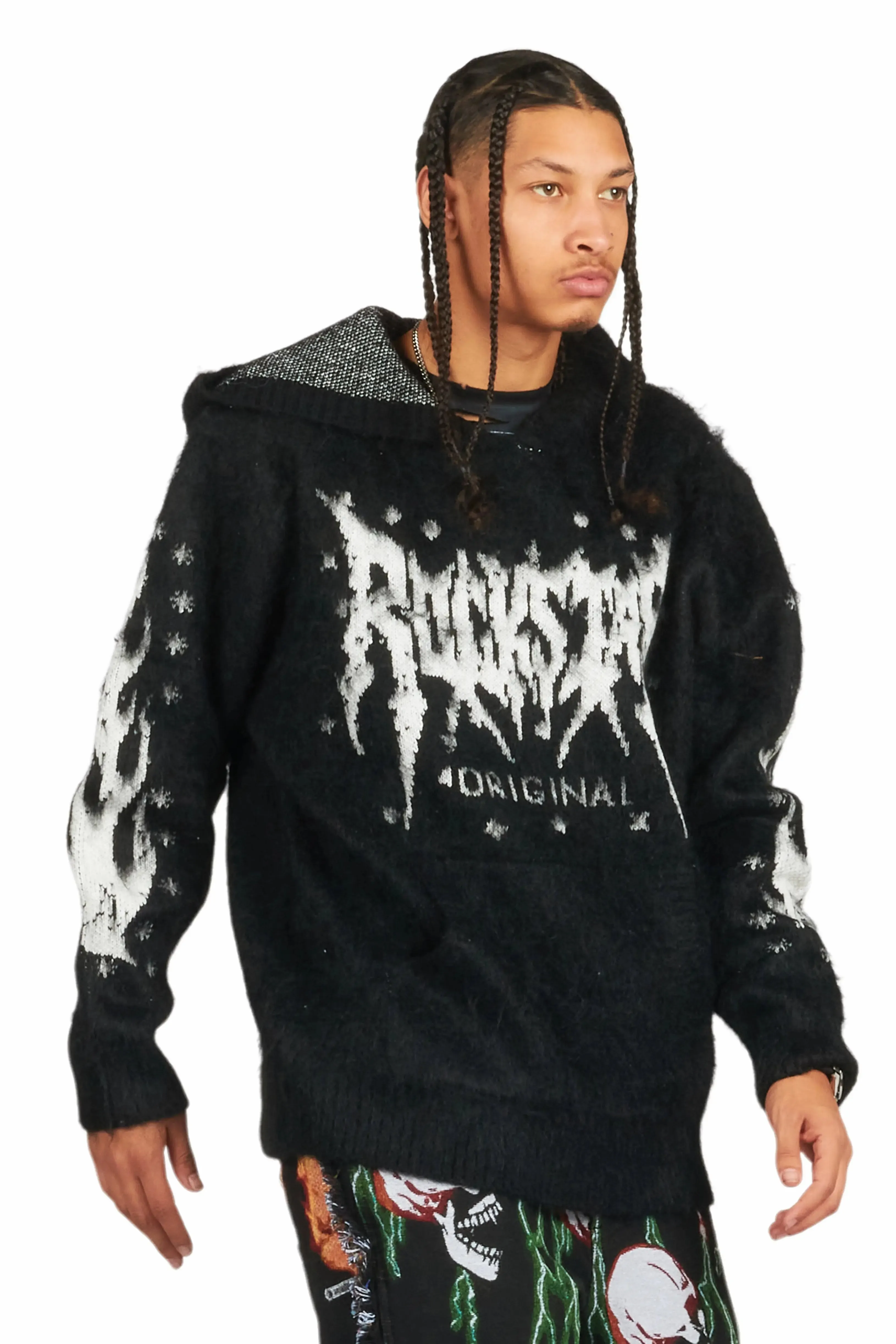 Raymond Black Graphic Knitted Mohair Hoodie