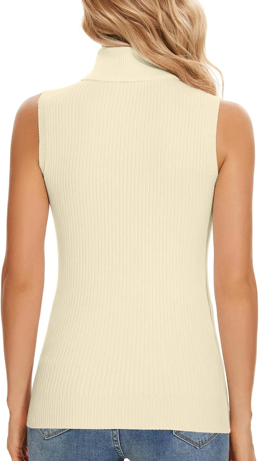 Sleeveless Turtlenecks for Women Lightweight Knit Sleeveless Vest Stretchy Turtleneck Tops