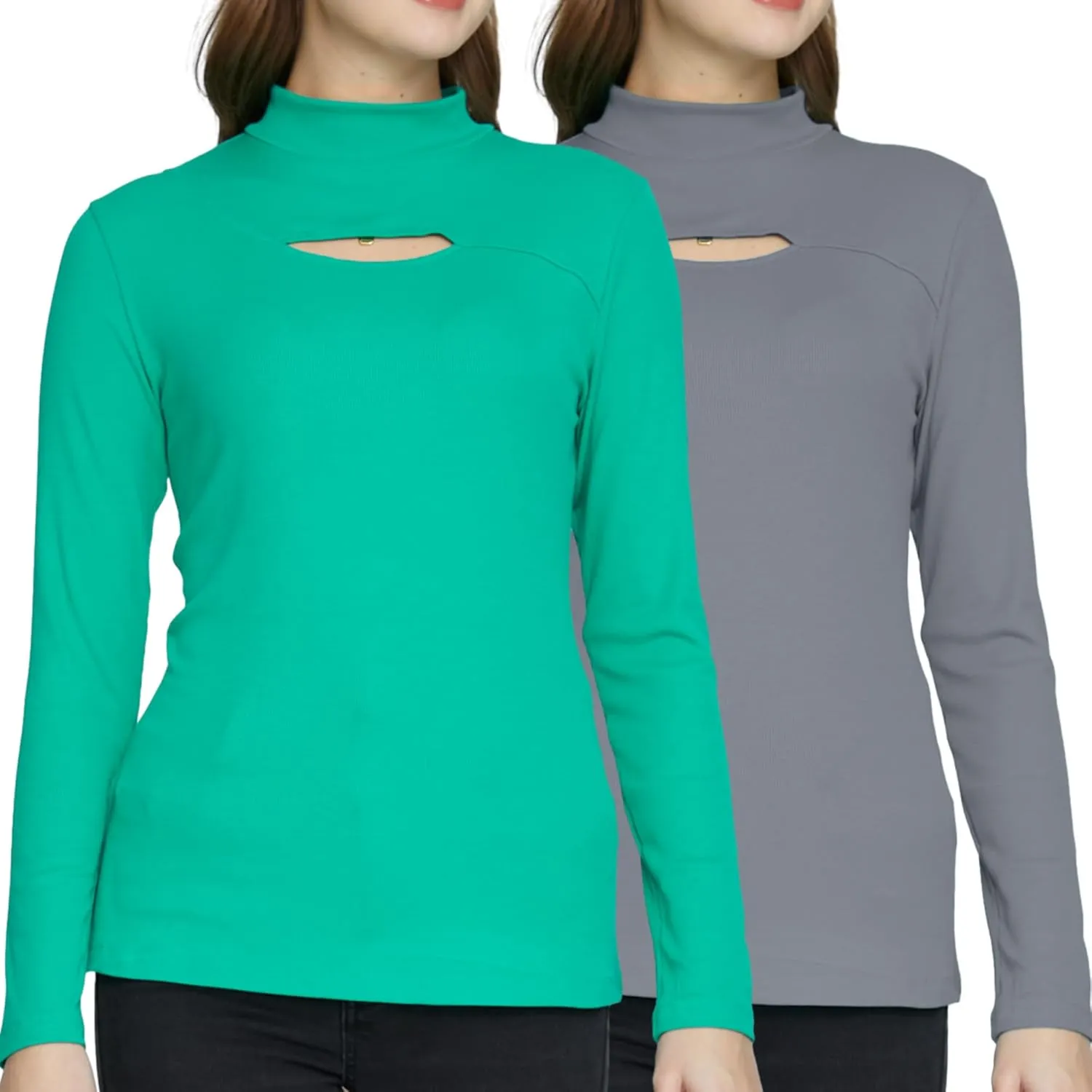 SSLR Mock Neck Tops for Women Long Sleeve T Shirts Cut Out Ribbed Turtleneck Stretchy