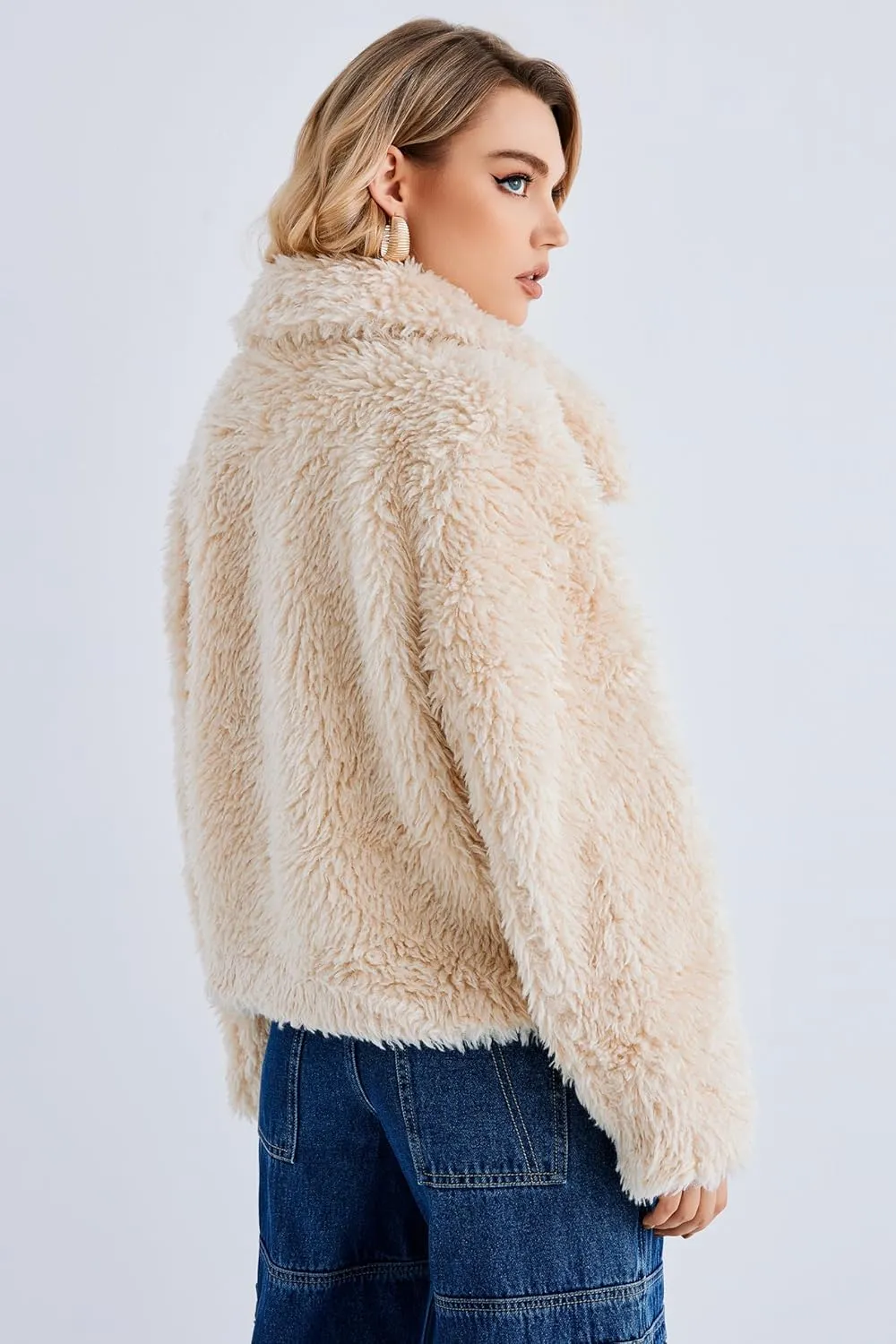 SUGAR POISON Women Winter Coats 2023 Women's Long Sleeve Fluffy Faux Fur Warm Coat Sherpa Jacket Outwear