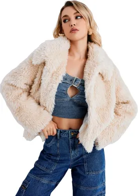 SUGAR POISON Women Winter Coats 2023 Women's Long Sleeve Fluffy Faux Fur Warm Coat Sherpa Jacket Outwear