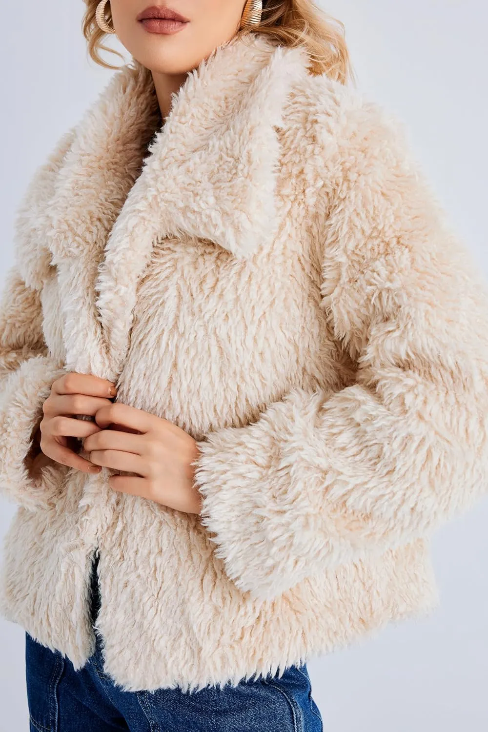 SUGAR POISON Women Winter Coats 2023 Women's Long Sleeve Fluffy Faux Fur Warm Coat Sherpa Jacket Outwear