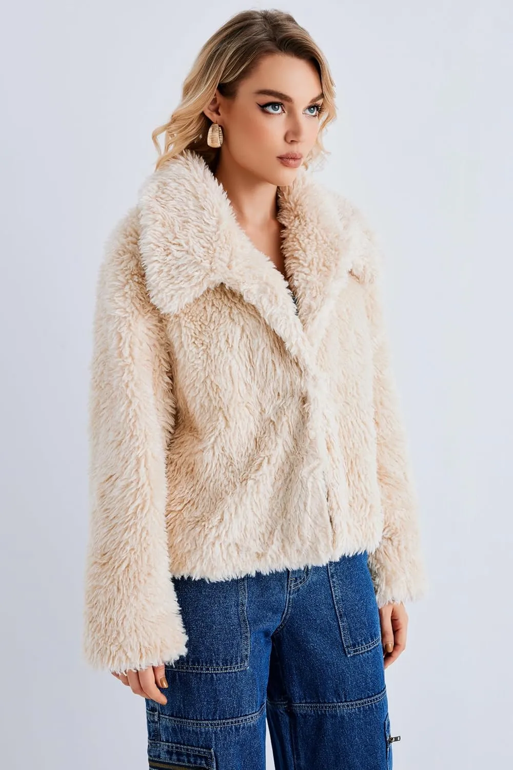 SUGAR POISON Women Winter Coats 2023 Women's Long Sleeve Fluffy Faux Fur Warm Coat Sherpa Jacket Outwear
