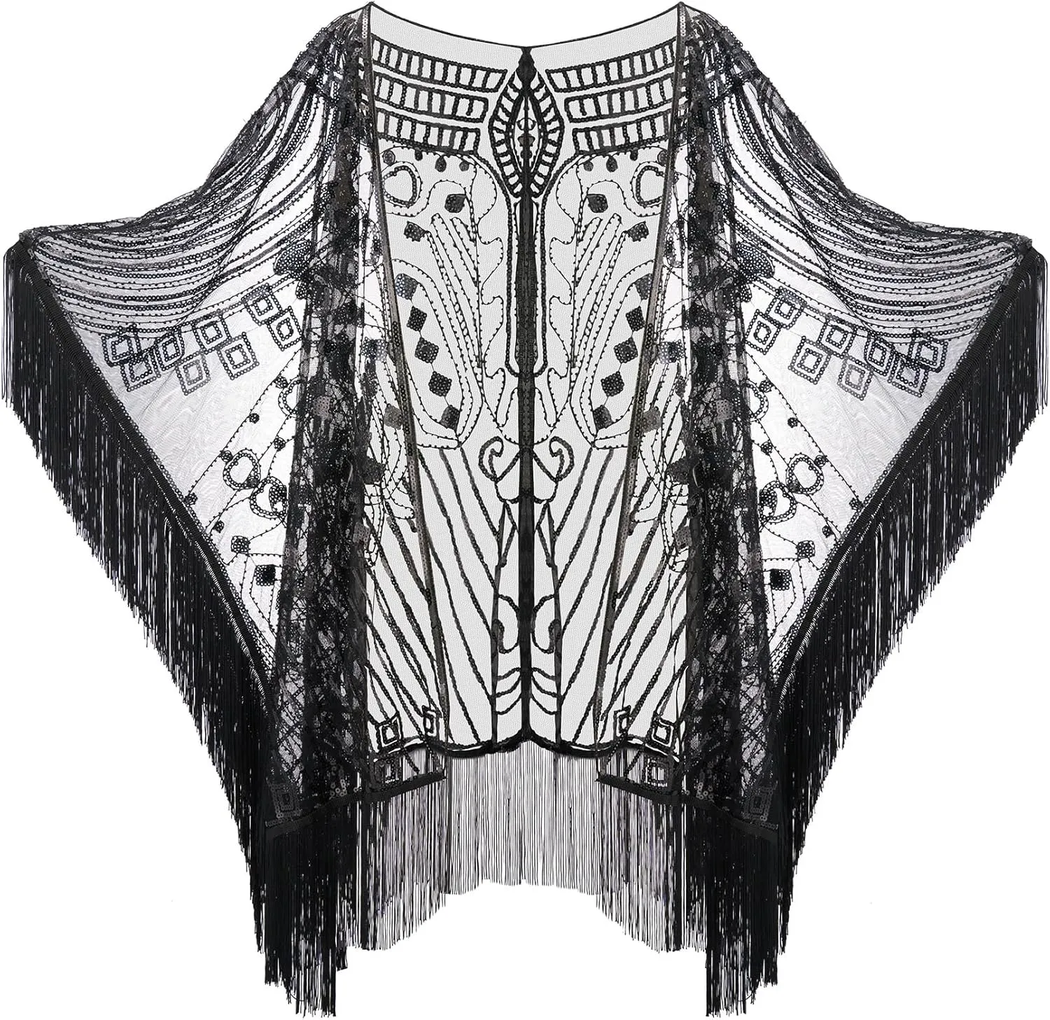 SWEETV Women's 1920s Long Shawl Wraps,Sequin Flapper Evening Shawls for women formal/Party/Wedding/Formal/Harlem night