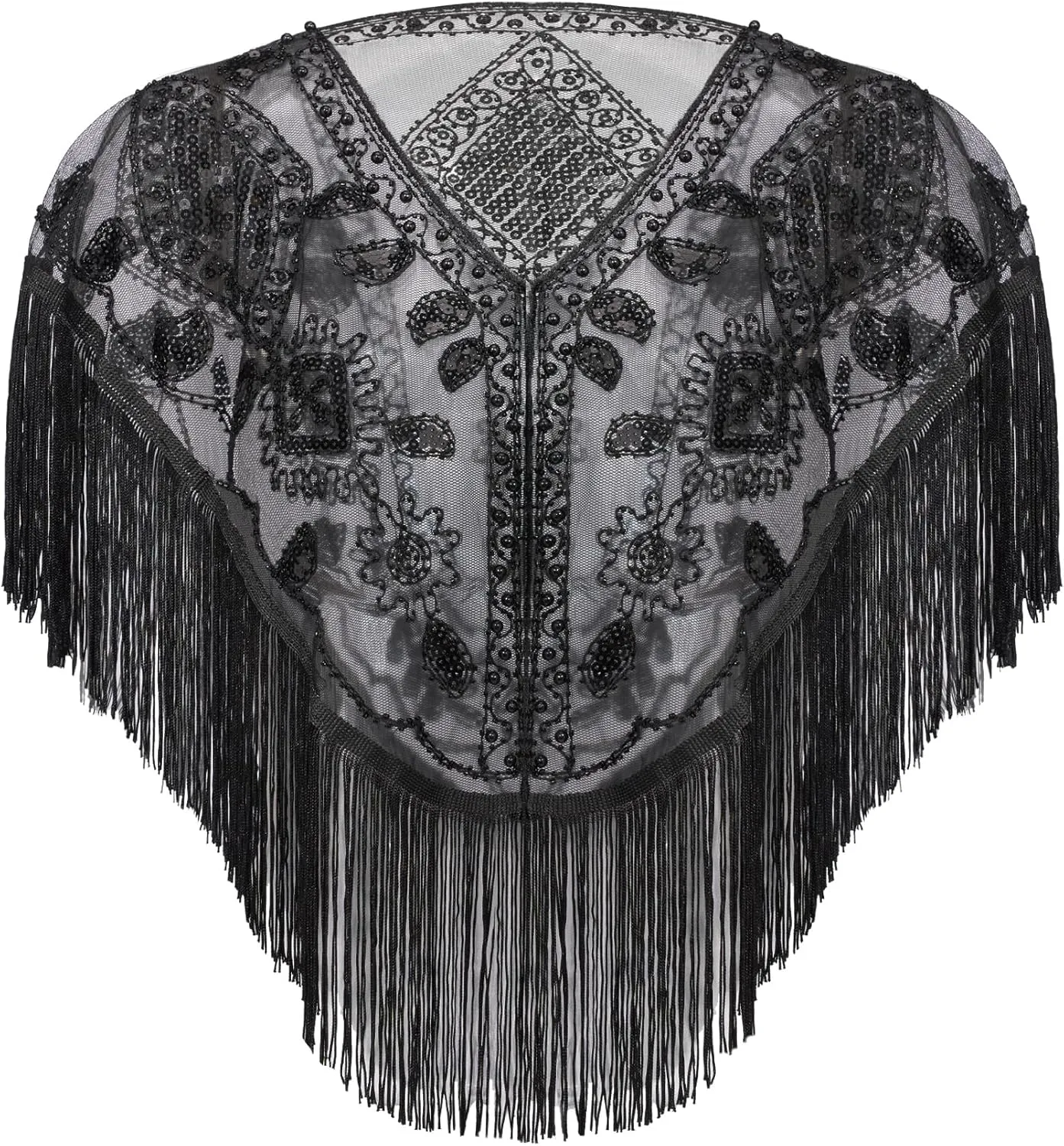 SWEETV Women's 1920s Shawl Wraps,Sequin Beaded Flapper Evening Shawls for women formal/Party/Wedding/Formal/Harlem night