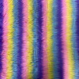 Unicorn Pastel Rainbow Stripe Long Pile Faux Fur Fabric