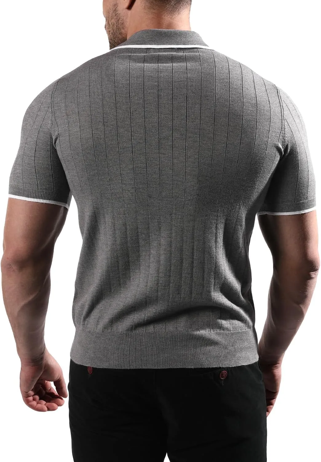VATPAVE Mens Knit Polo Shirts Casual Short Sleeve Classic Ribbed Golf Shirt