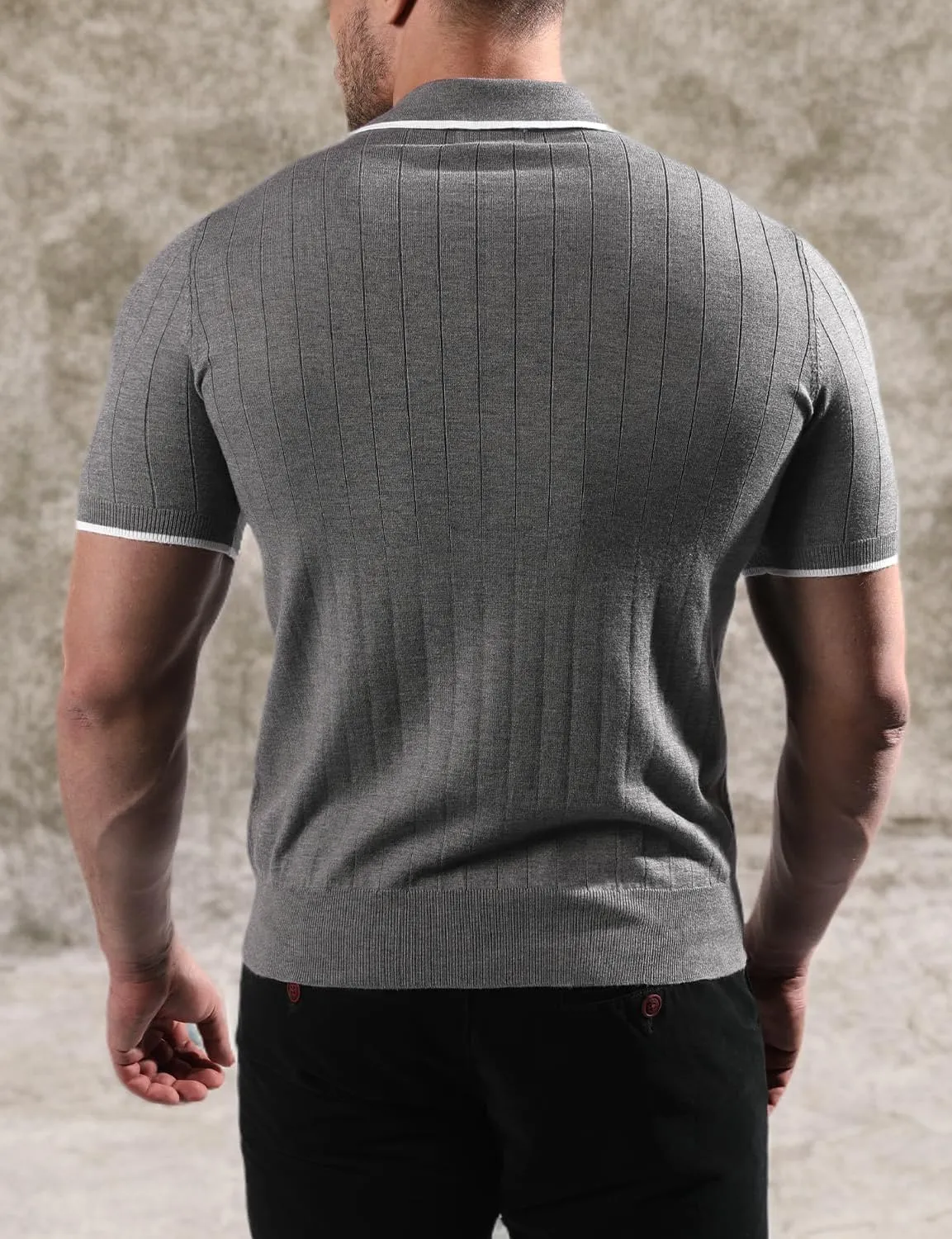 VATPAVE Mens Knit Polo Shirts Casual Short Sleeve Classic Ribbed Golf Shirt
