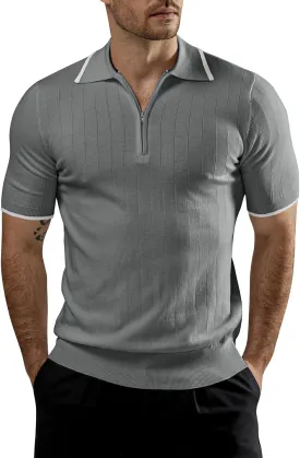 VATPAVE Mens Knit Polo Shirts Casual Short Sleeve Classic Ribbed Golf Shirt