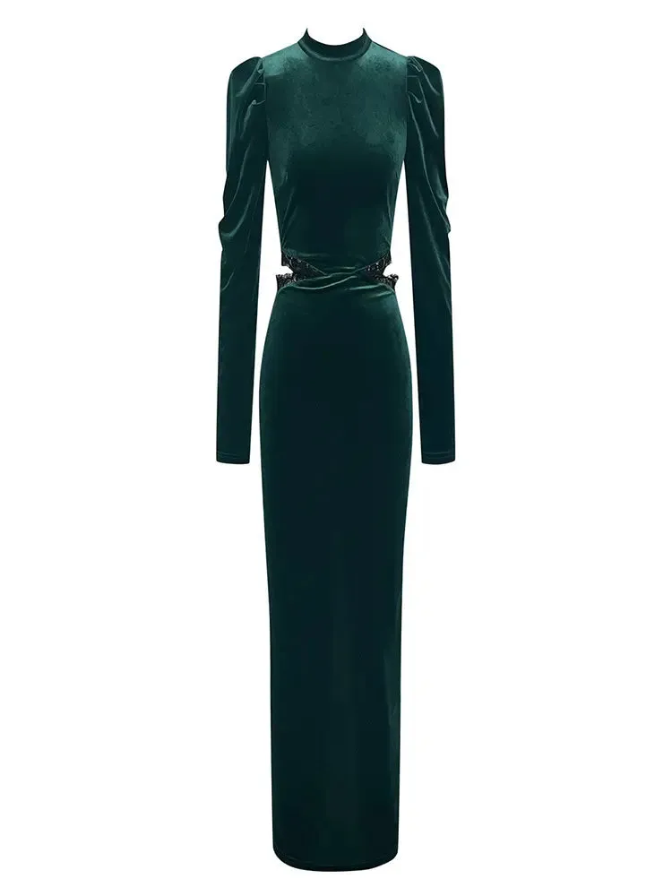 Velvet Lace Cutout Evening Dress