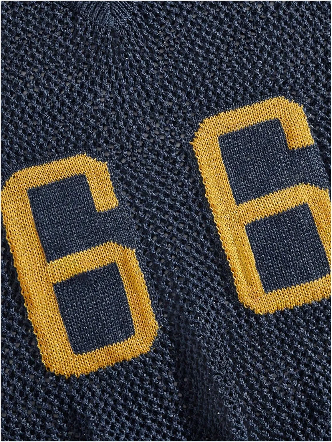 Verdusa Men's Jersey Shirt Letter Graphic Sweaters Hollow Out Knit Tops Vintage Short Sleeve Pullovers Top