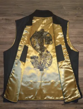 VEST- blk gold tattoo dollar