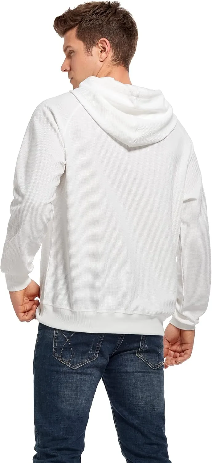 VICT POPU Hoodies For Men Pullover Long Sleeve hooded Plaid Jacquard With Big Pockets Solid Color Sweatshirt