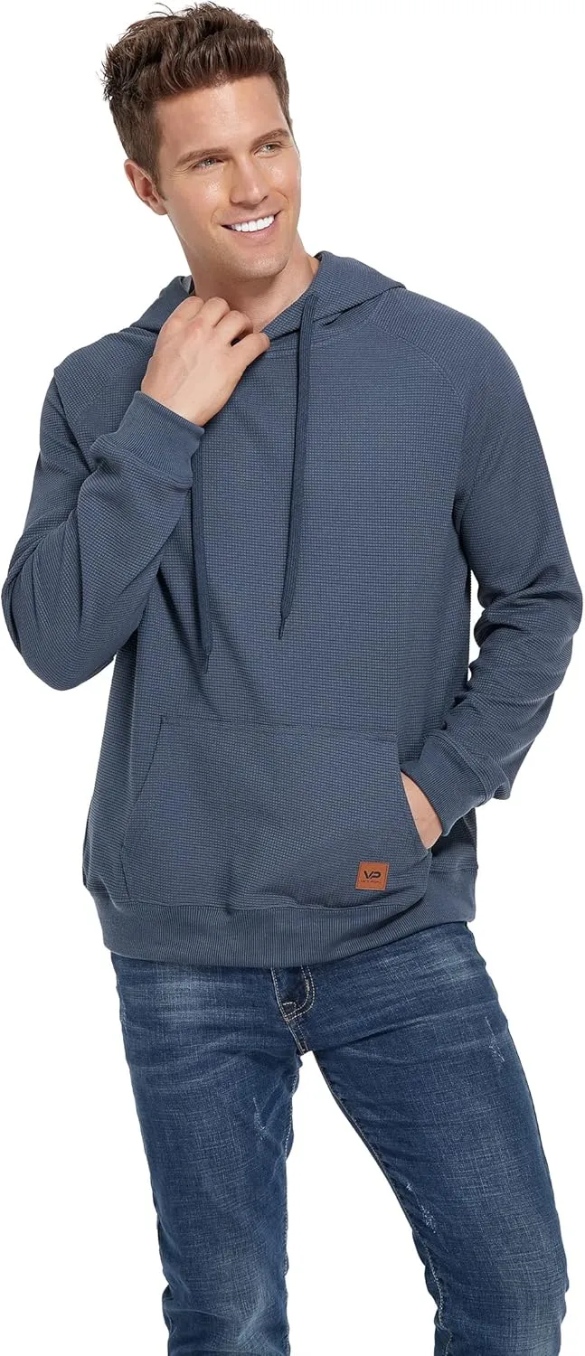 VICT POPU Hoodies For Men Pullover Long Sleeve hooded Plaid Jacquard With Big Pockets Solid Color Sweatshirt