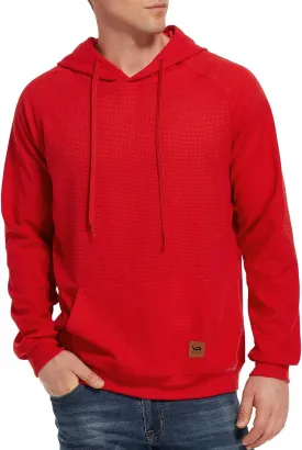 VICT POPU Hoodies For Men Pullover Long Sleeve hooded Plaid Jacquard With Big Pockets Solid Color Sweatshirt