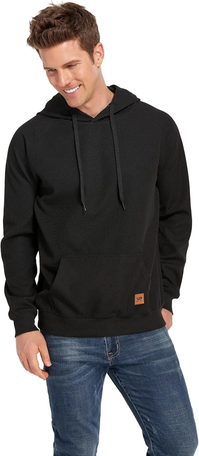 VICT POPU Hoodies For Men Pullover Long Sleeve hooded Plaid Jacquard With Big Pockets Solid Color Sweatshirt
