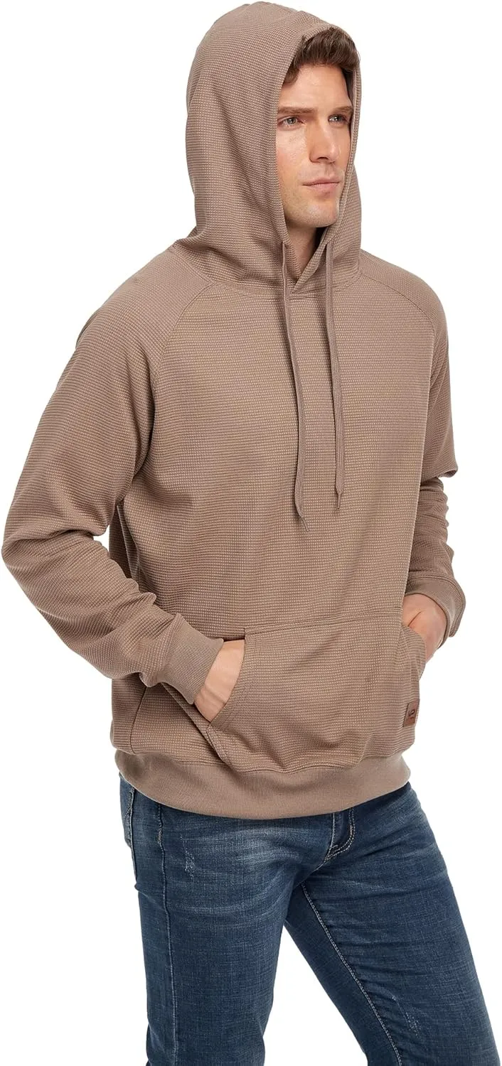 VICT POPU Hoodies For Men Pullover Long Sleeve hooded Plaid Jacquard With Big Pockets Solid Color Sweatshirt