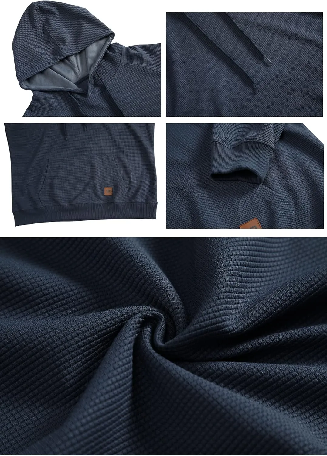 VICT POPU Hoodies For Men Pullover Long Sleeve hooded Plaid Jacquard With Big Pockets Solid Color Sweatshirt