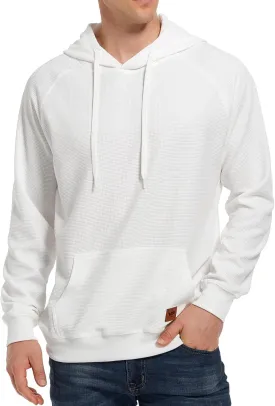 VICT POPU Hoodies For Men Pullover Long Sleeve hooded Plaid Jacquard With Big Pockets Solid Color Sweatshirt