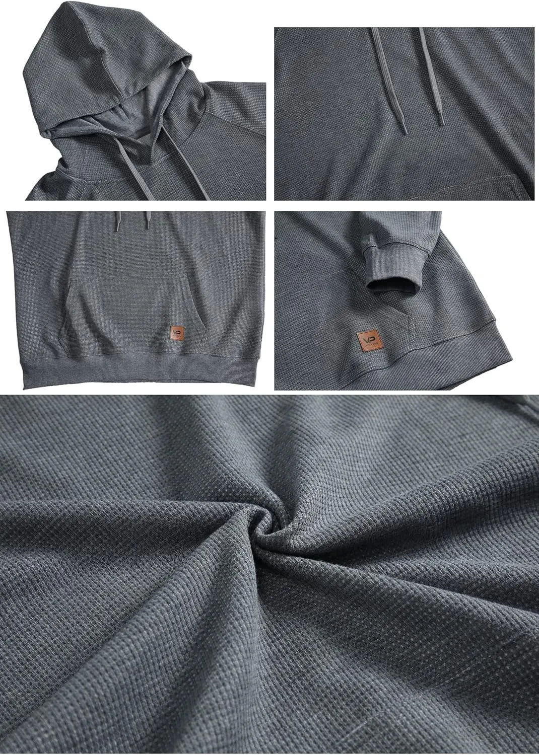 VICT POPU Hoodies For Men Pullover Long Sleeve hooded Plaid Jacquard With Big Pockets Solid Color Sweatshirt