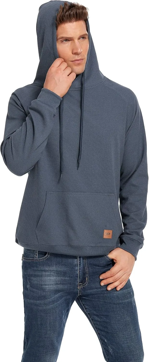 VICT POPU Hoodies For Men Pullover Long Sleeve hooded Plaid Jacquard With Big Pockets Solid Color Sweatshirt
