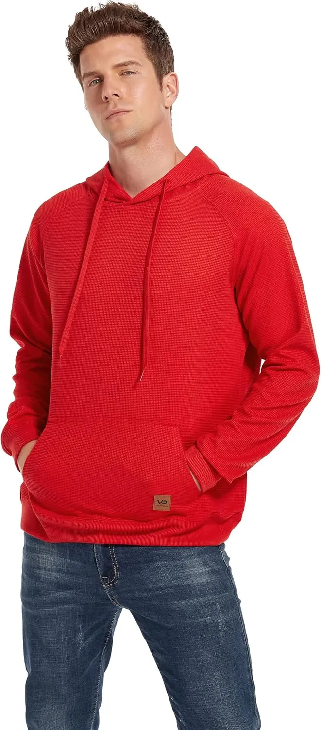 VICT POPU Hoodies For Men Pullover Long Sleeve hooded Plaid Jacquard With Big Pockets Solid Color Sweatshirt