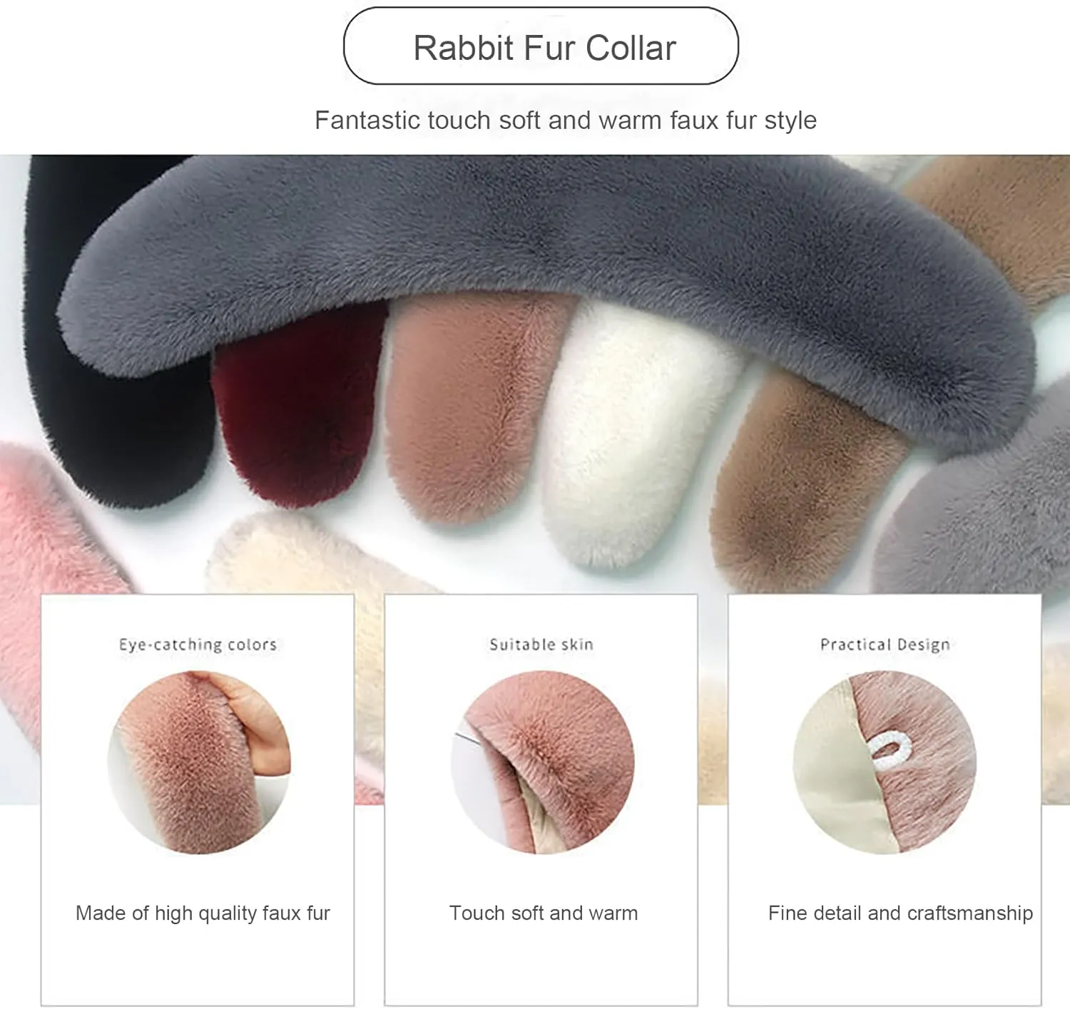 WENLOOY Faux Fur Soft Warmer Collar Rabbit Fur Collar Shawl Wrap Stole Fake Collar Coat Accessory
