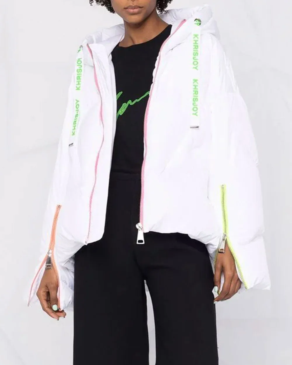 White Iconic Neon Puffer Jacket