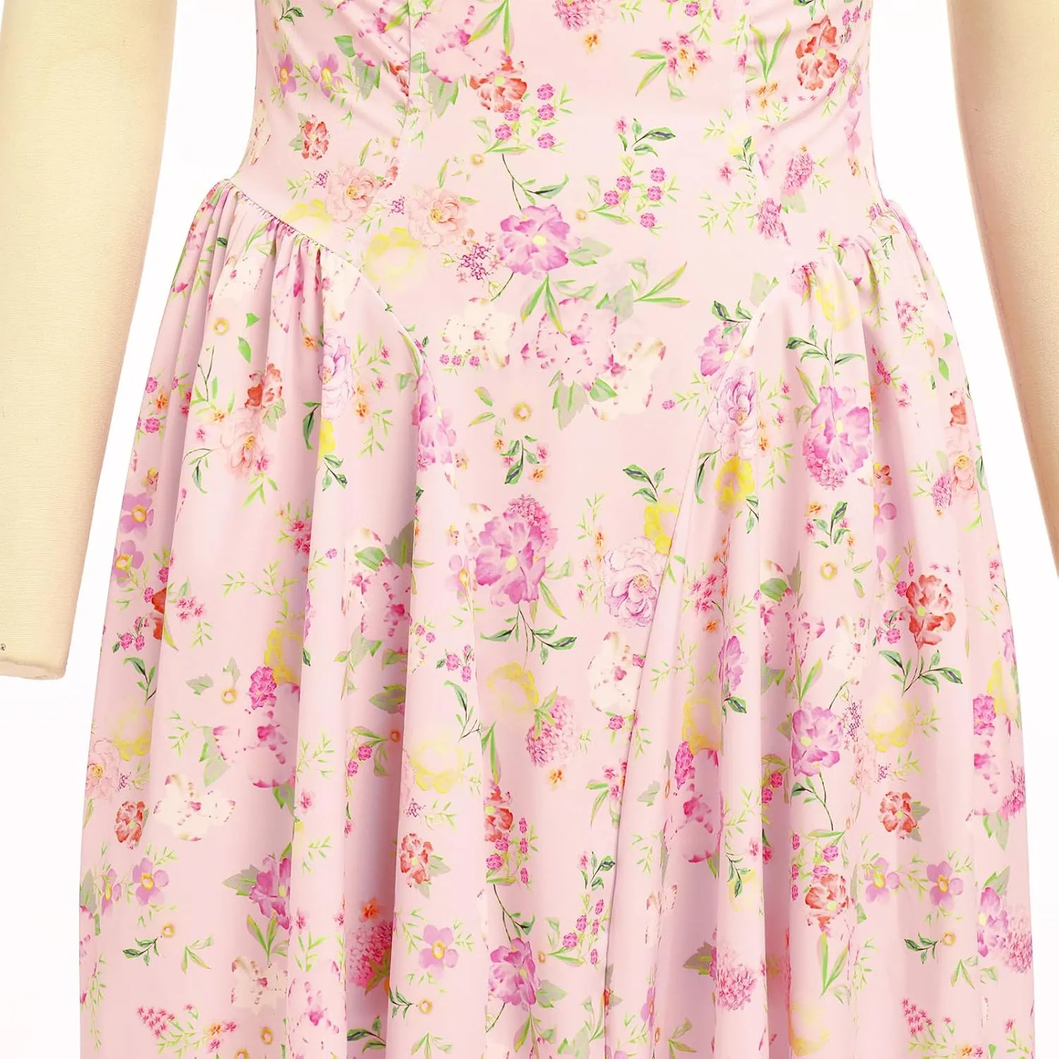 Women Floral Corset Dress Summer Dresses Boho Flowy Adjustable Halter Neck Lace Up Midi Dresses A Line Casual Sundress