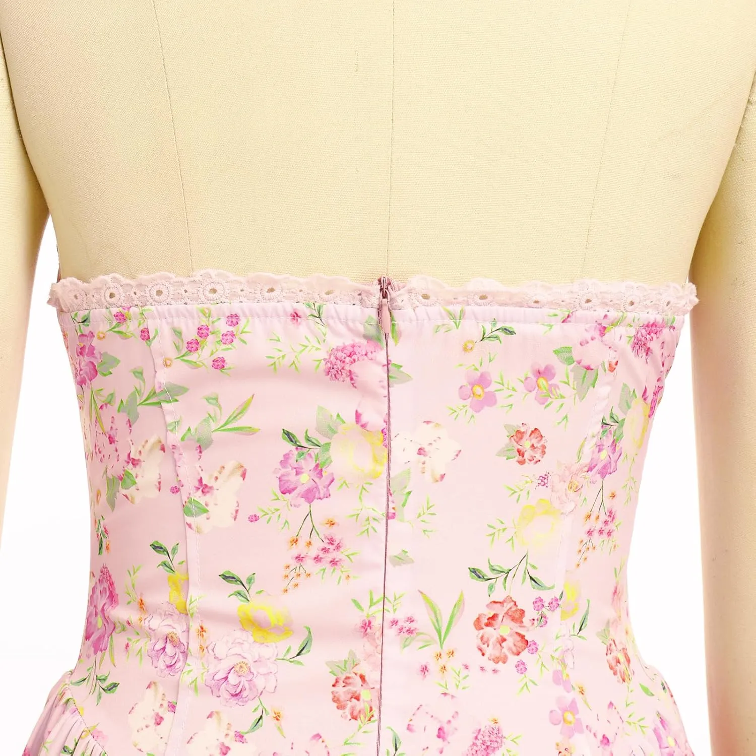 Women Floral Corset Dress Summer Dresses Boho Flowy Adjustable Halter Neck Lace Up Midi Dresses A Line Casual Sundress