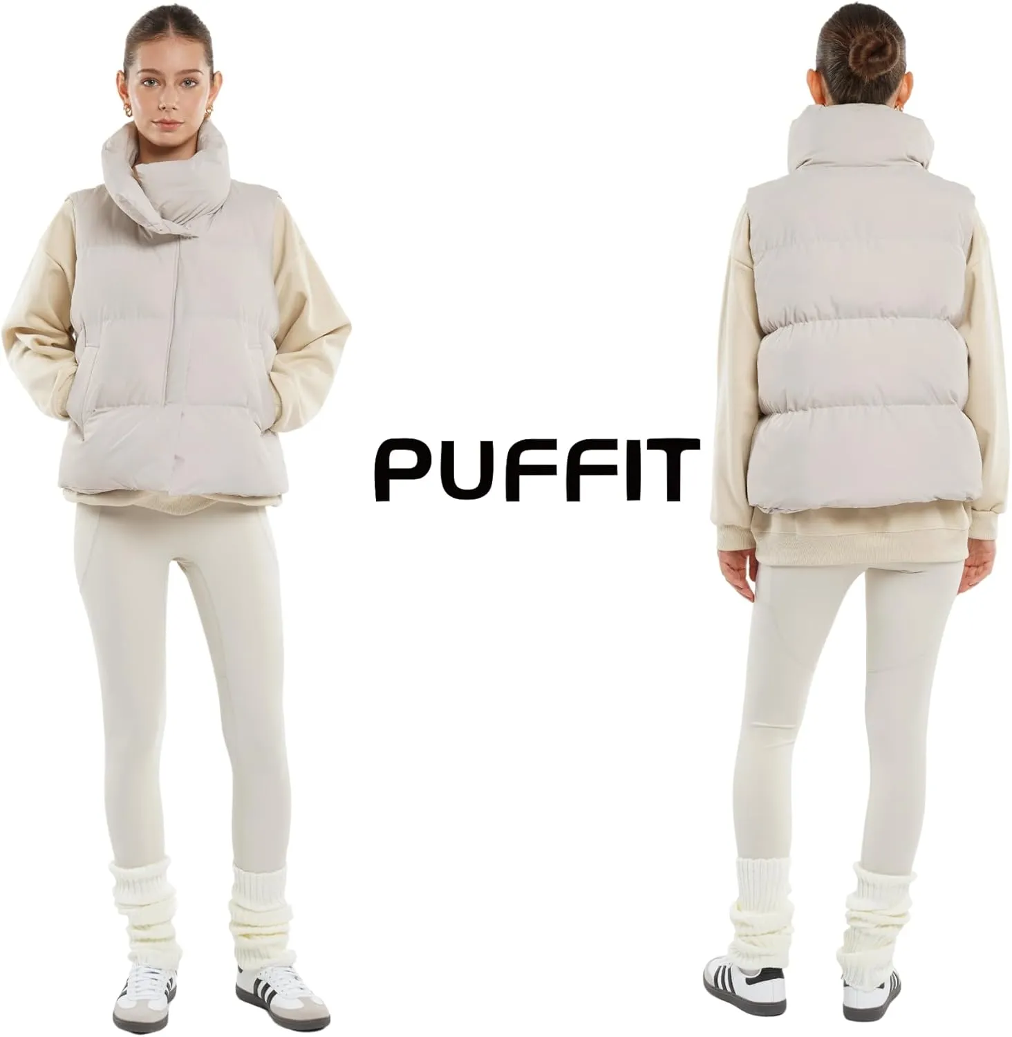 Women Puffer Vest, Oversized Sleeveless Cropped Winter Vests Outerwear, Versatile Padded Warm Puffy Gilet Trendy