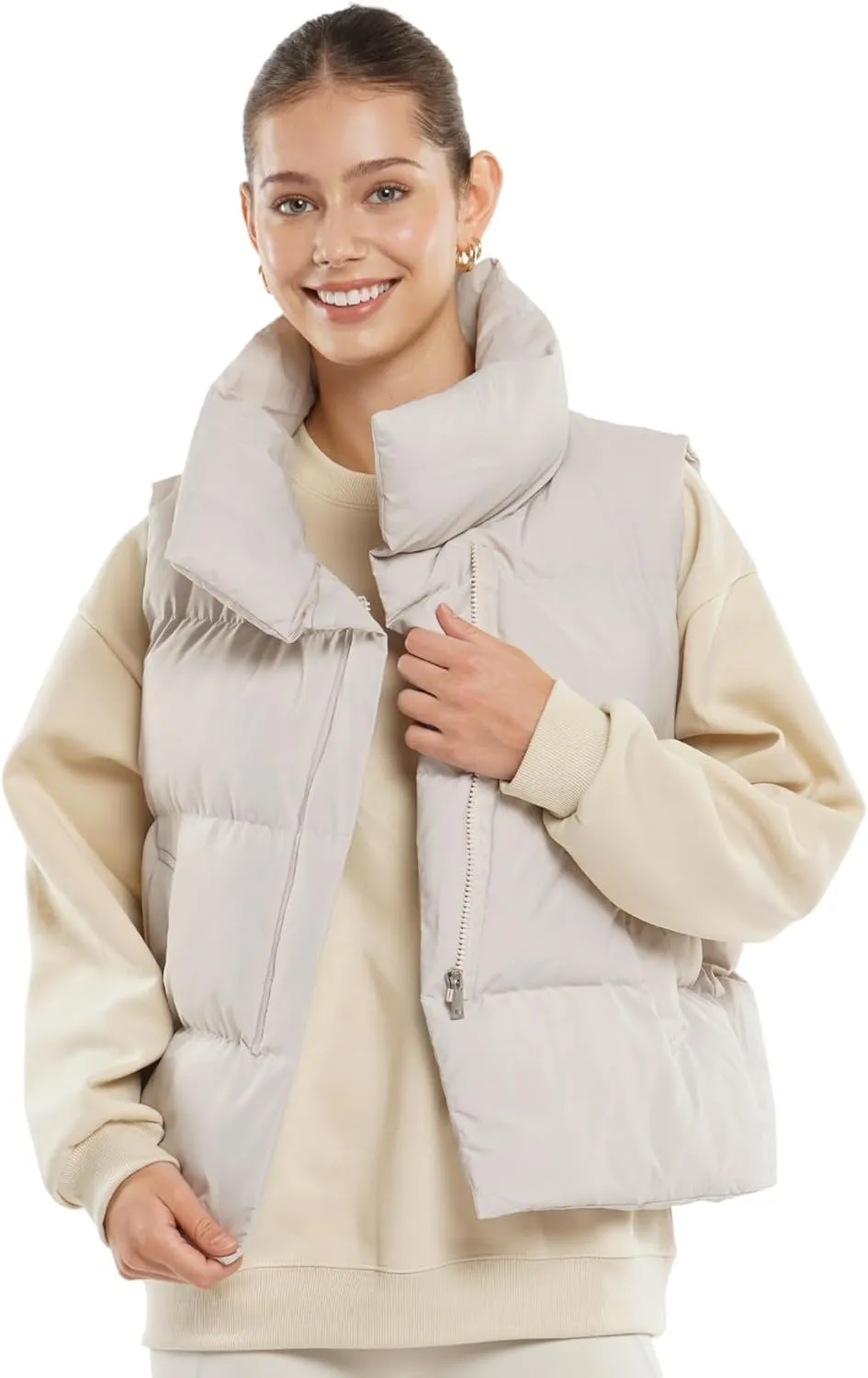 Women Puffer Vest, Oversized Sleeveless Cropped Winter Vests Outerwear, Versatile Padded Warm Puffy Gilet Trendy