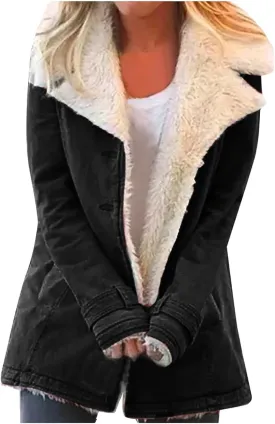 Women Warm Winter Jacket Sherpa Fleece Lined Jacket Thick Parka Coat Outerwear Fashion Plus Size Overcoat Fleece Lined Denim Jackets