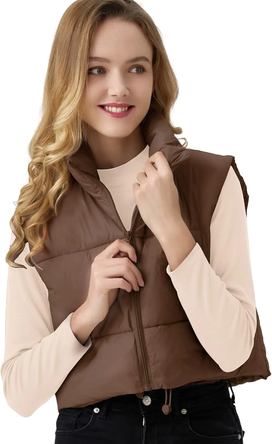 Women's Cropped Puffer Vest Lightweight Sleeveless Warm Vests For Women Winter Stand Collar Padded Gilet