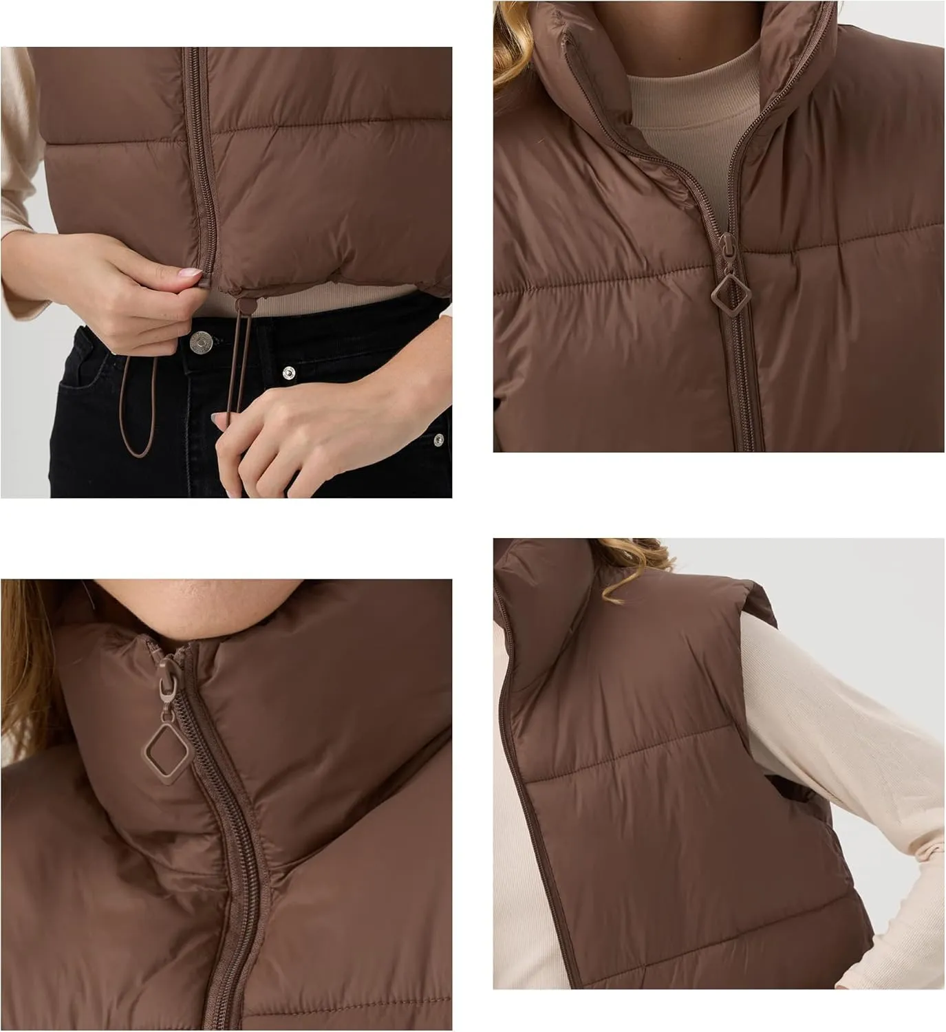 Women's Cropped Puffer Vest Lightweight Sleeveless Warm Vests For Women Winter Stand Collar Padded Gilet