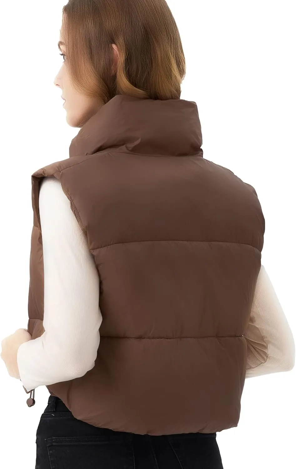 Women's Cropped Puffer Vest Lightweight Sleeveless Warm Vests For Women Winter Stand Collar Padded Gilet