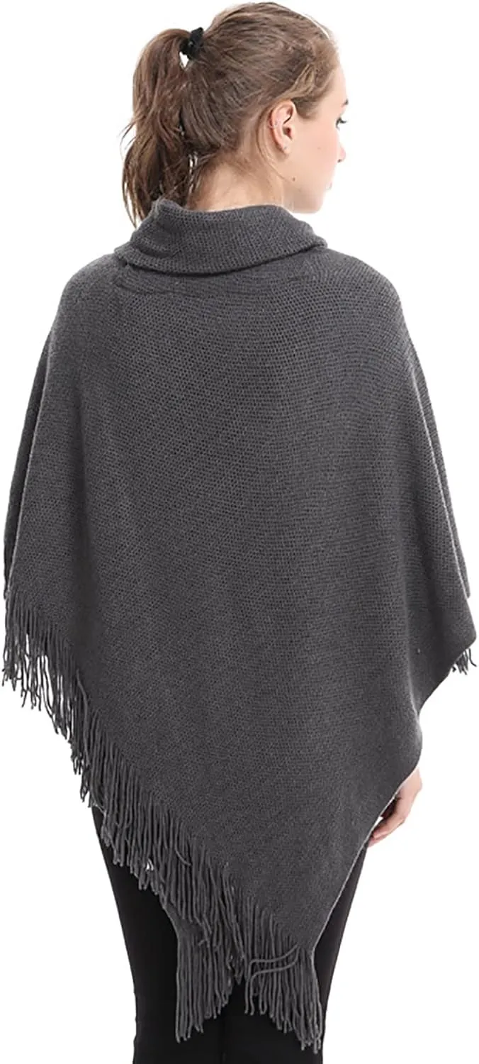 Women's Knit Cape Poncho Sweater with Fringes Pullover Shawls Wraps Capes