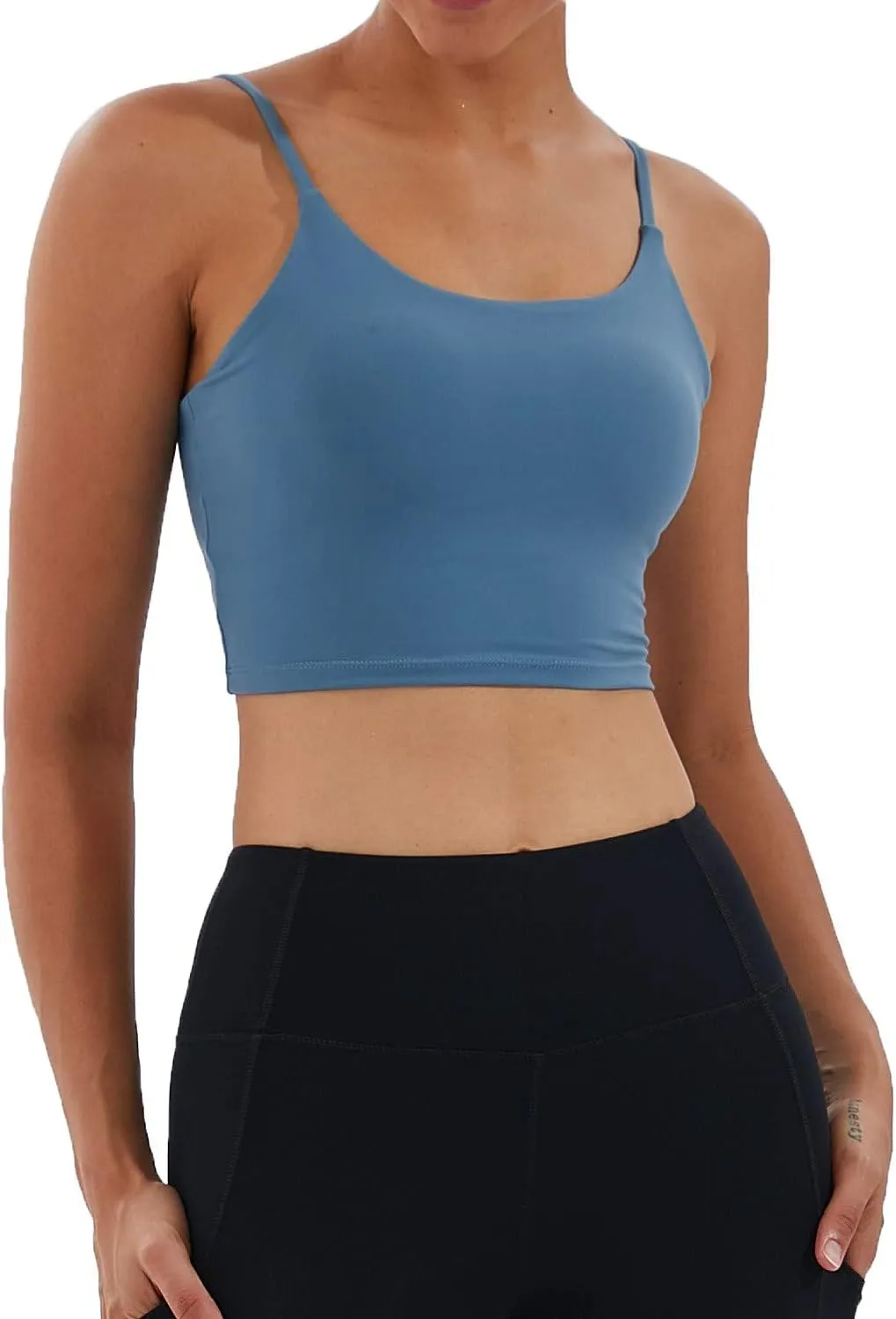 Women's Strappy Stretch Sports Bra Longline Yoga Tank Top Fitness Bra Workout Camisole Crop Tops for Teen Girl