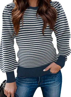 Zeagoo Womens Sweaters Fall 2024 Fashion Trendy Long Sleeve Sweaters Ribbed Knit Winter Outfits Puff Pullover Jumper Tops