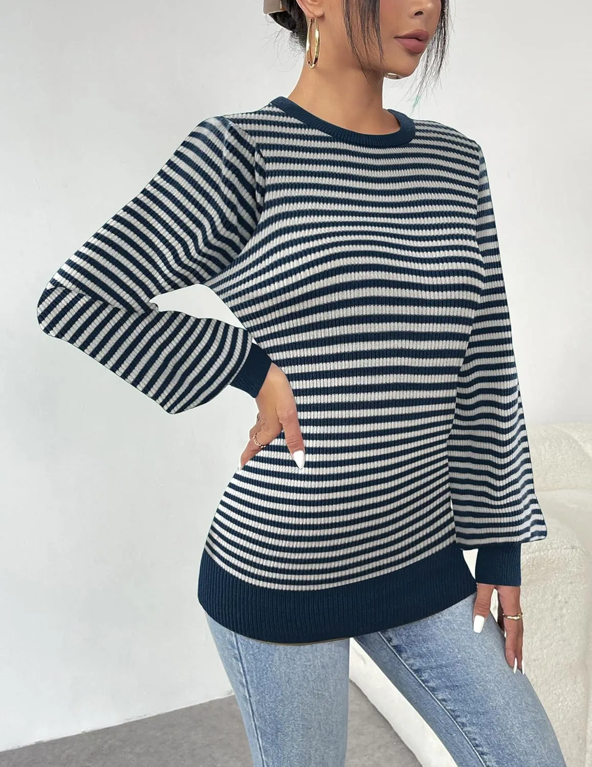 Zeagoo Womens Sweaters Fall 2024 Fashion Trendy Long Sleeve Sweaters Ribbed Knit Winter Outfits Puff Pullover Jumper Tops